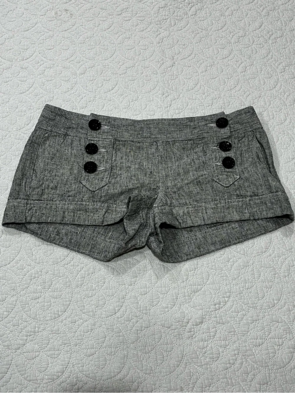 2000s Vintage Express Low Rise Mini Shorts Y2K Linen Cotton Sailor Gray Size 4
